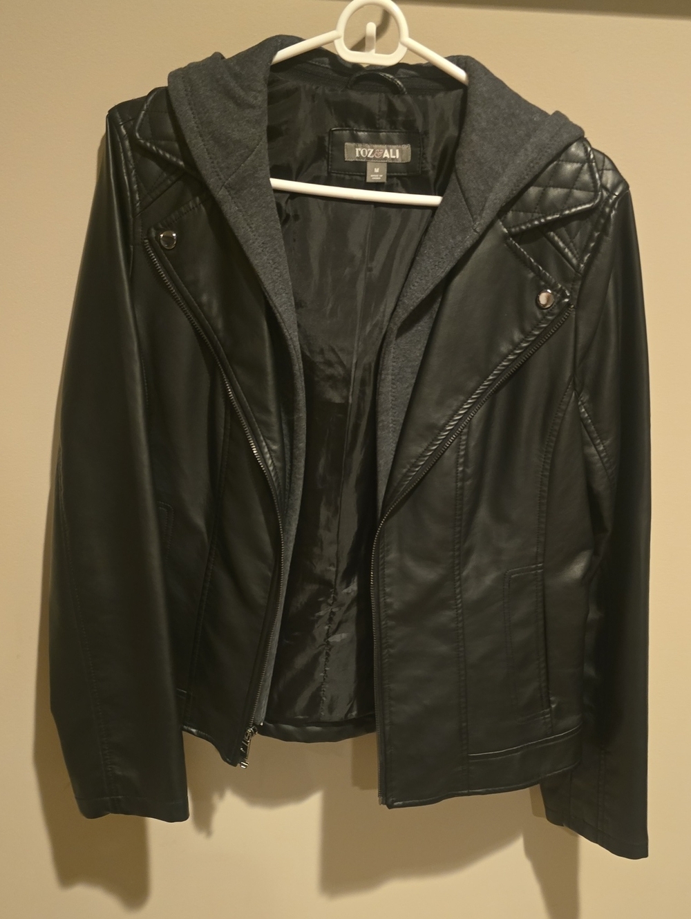 Rozalia Russian by Atoir Black Faux Leather Hooded Moto Jacket
